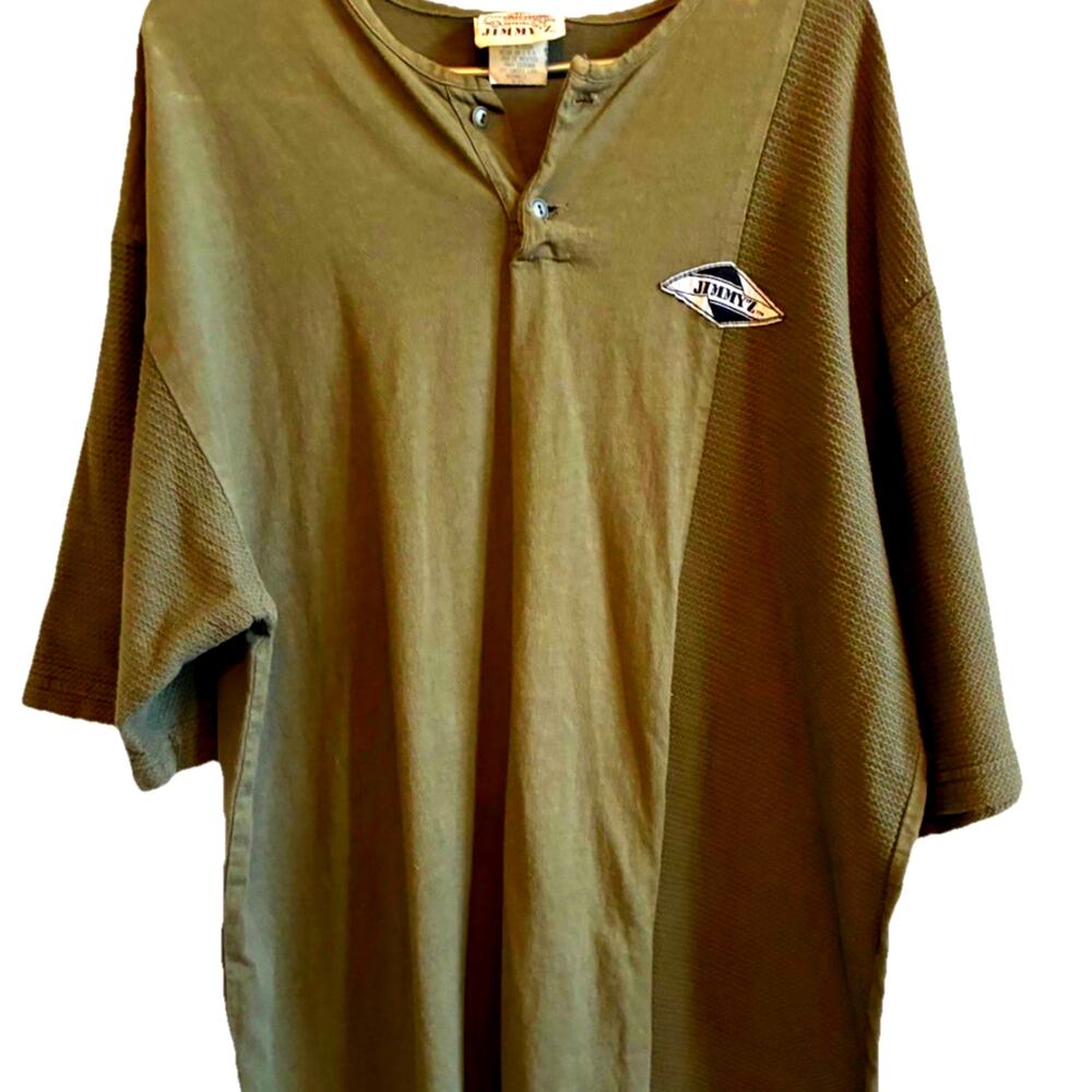 Vtg 80s JIMMY'Z Textured Henley T-Shirt Surf Skate Grunge Oversized Made USA XL